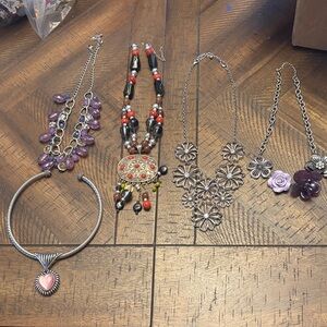 Women's Silver-Tone Necklace with Pink Heart Pendant